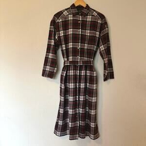 Vintage 90s shirt dress cotton flannel plaid red and green Charter Club sz M 6